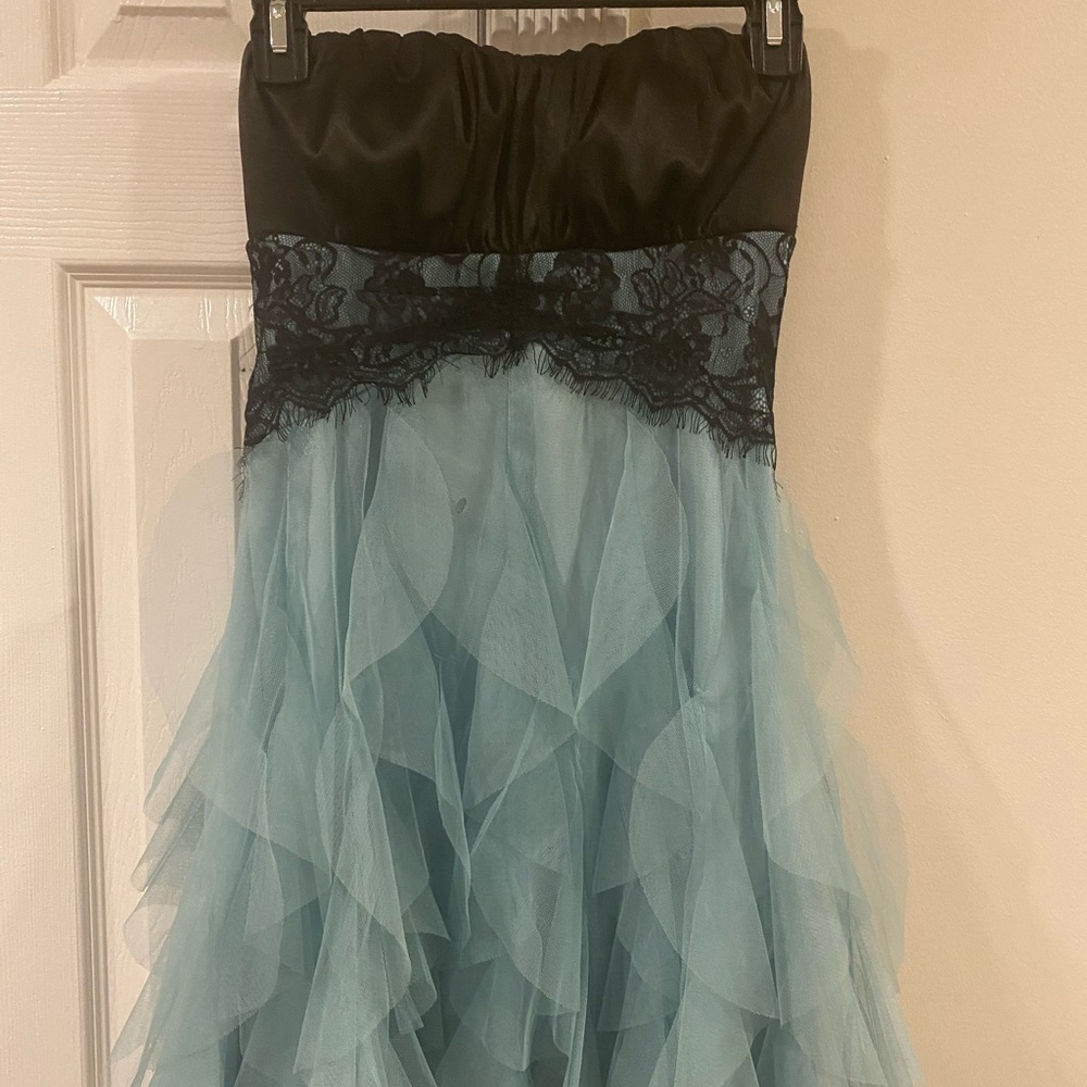 Super cute Baby Blue Dress with Black Lace Top!